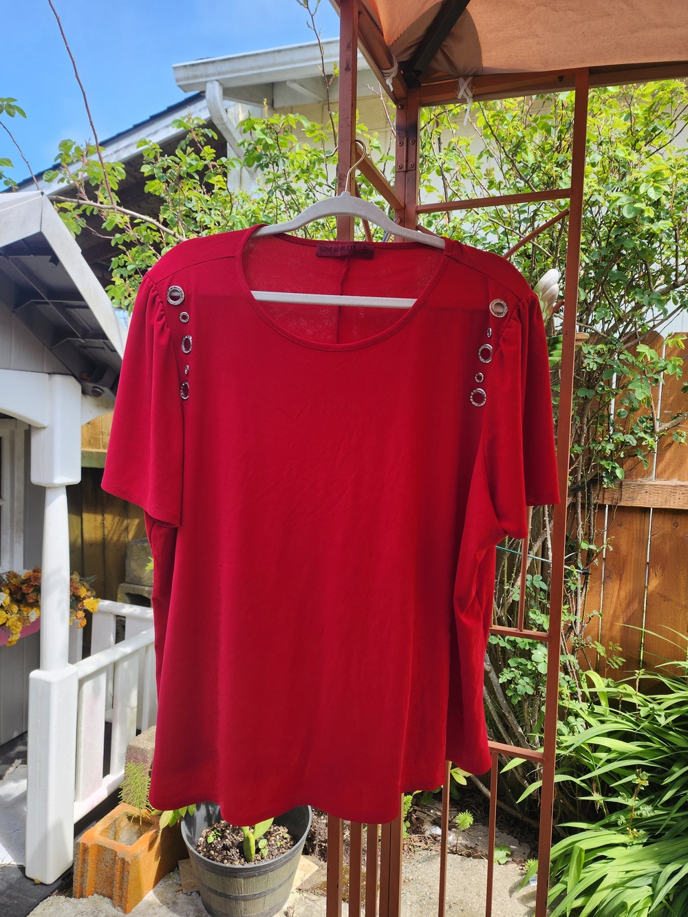 Scarlett Red Short-Sleeve Top with Grommet Detail